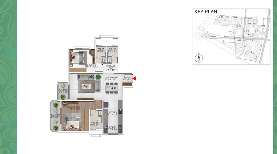 3BHK spacious layout at Kalyani Kanakapura Road